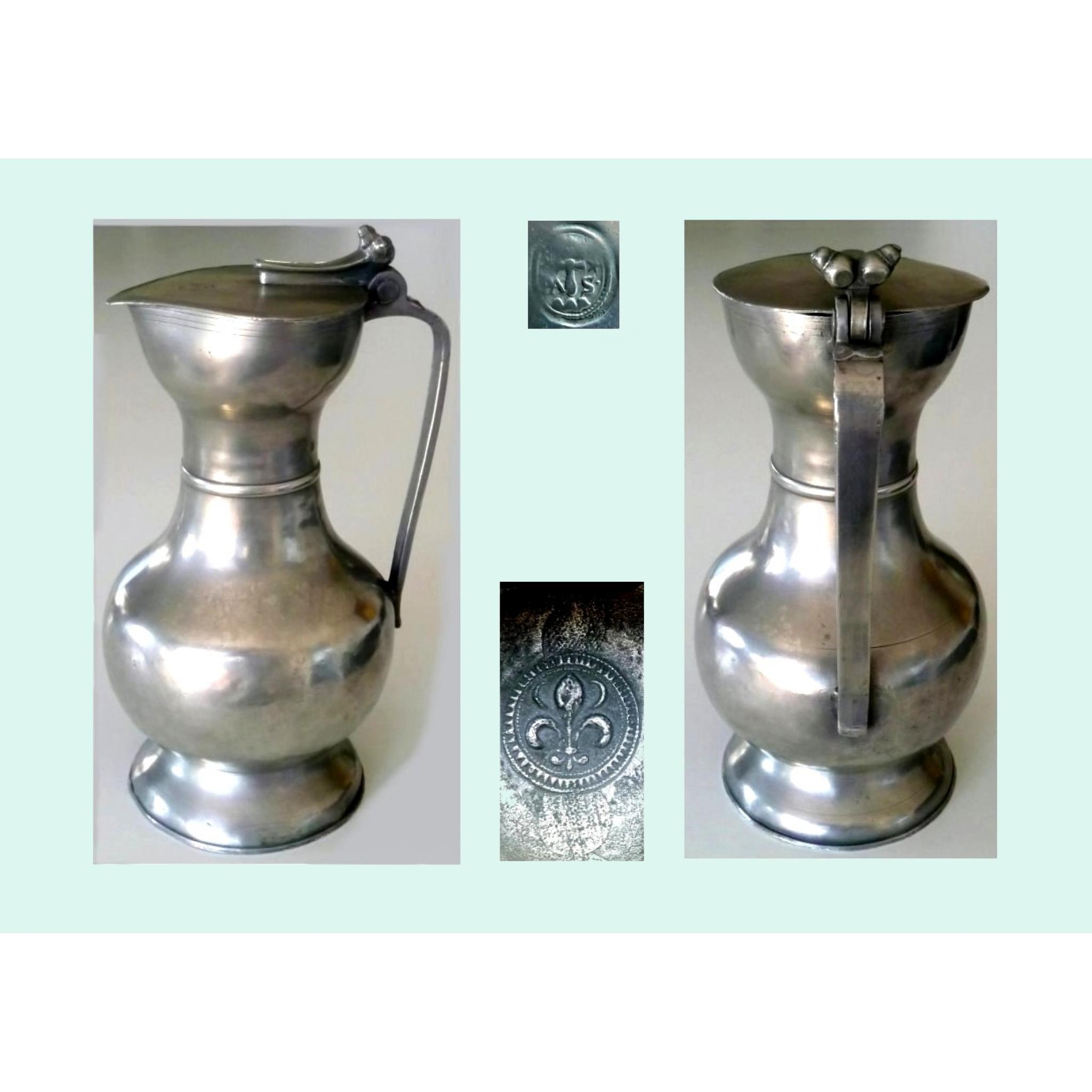 Swiss pewter vertical seamed flagon from Wallis canton c1750