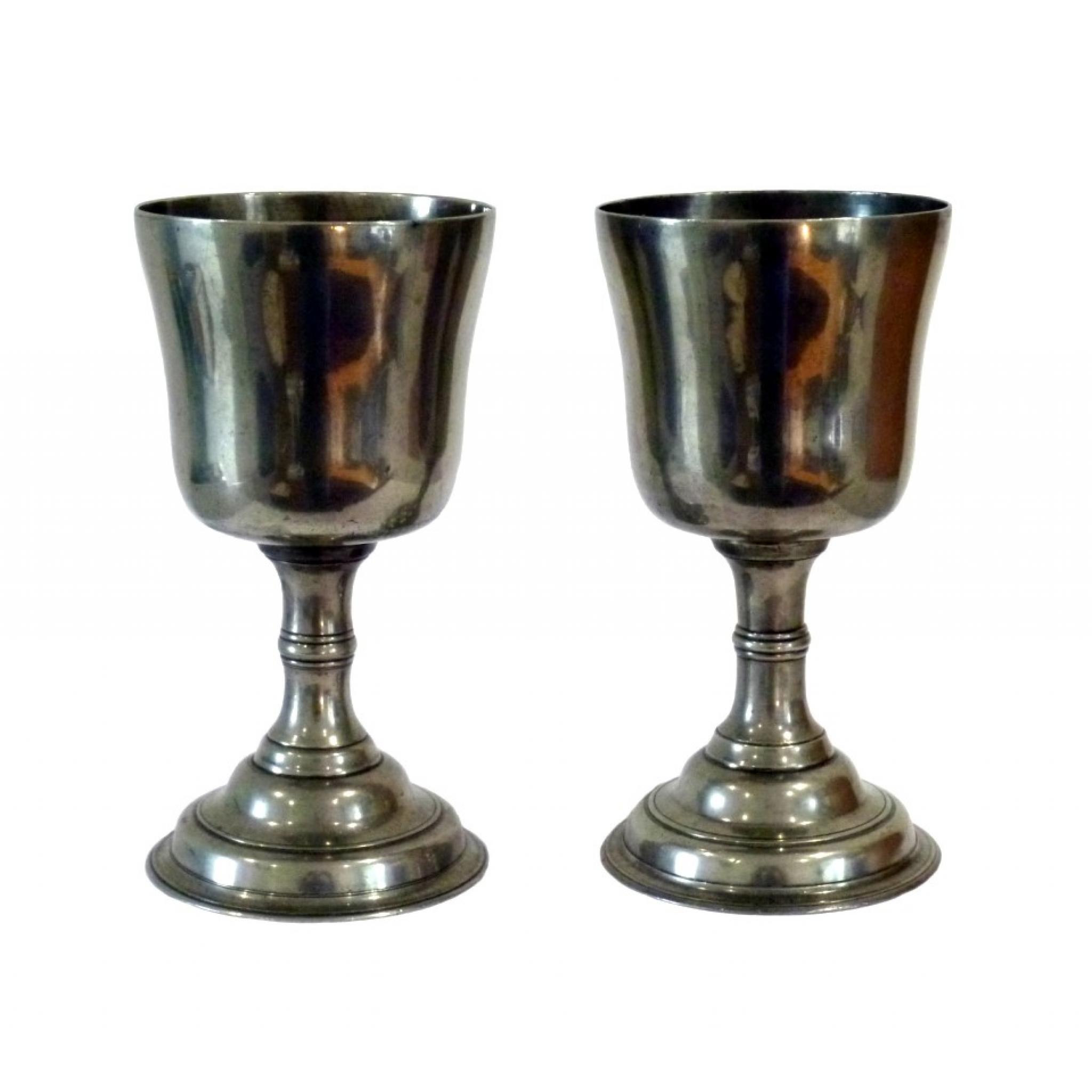 Pair of 18th century Scottish pewter chalices or communion cups ...